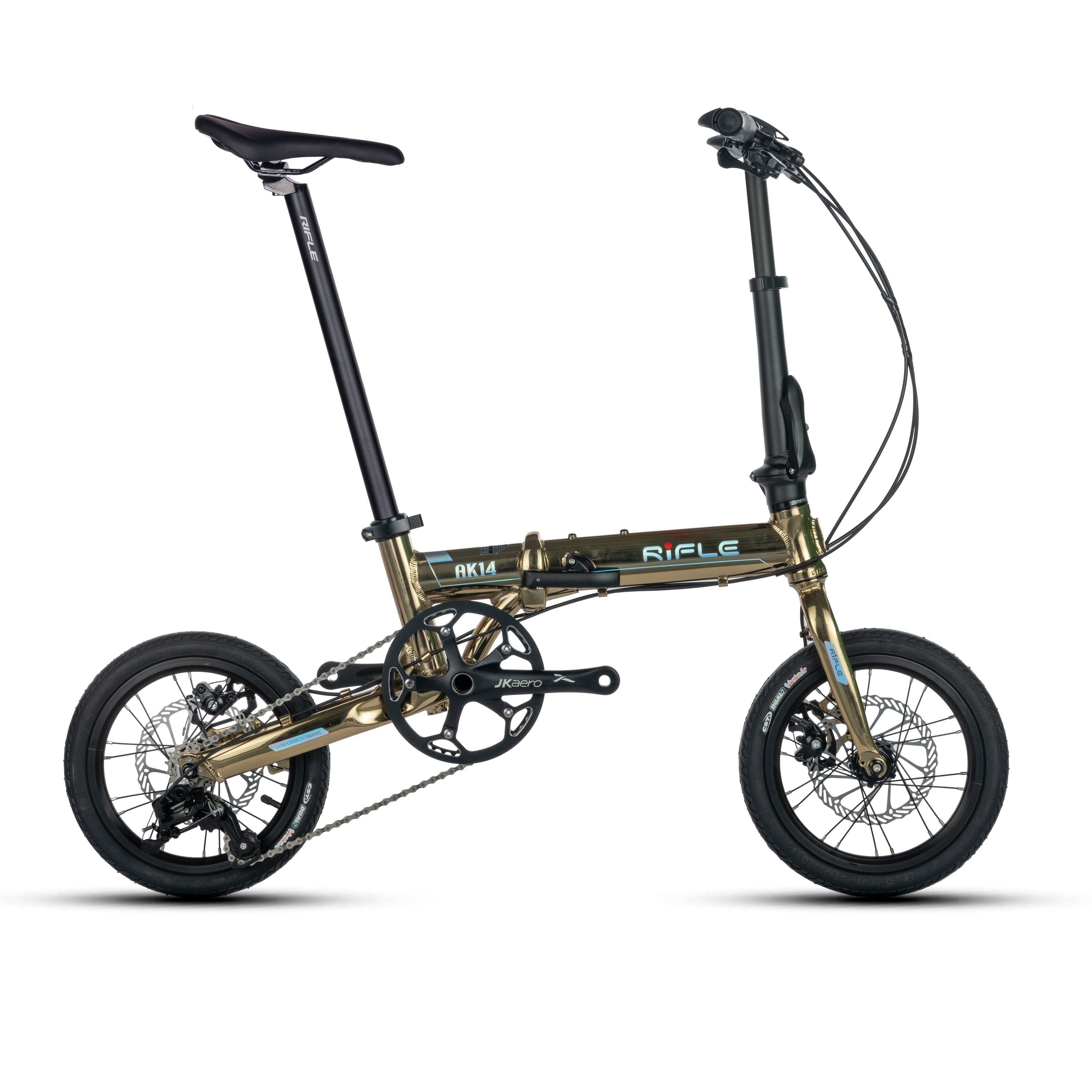 🔥Rifle AK14 Foldable Bicycle | 14 Inch 3 Speed | 8+ kg | Oil Slick Rainbow | Gold🔥