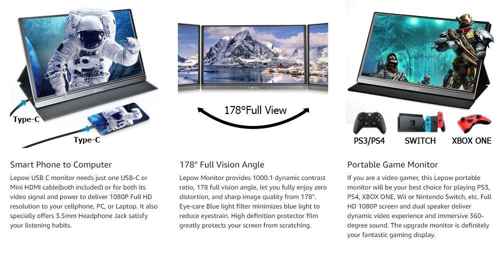🔥2023 Latest Portable Monitor - Upgraded LEPOW GAMUT 15.6 Inch 1920 x 1080 Full HD🔥