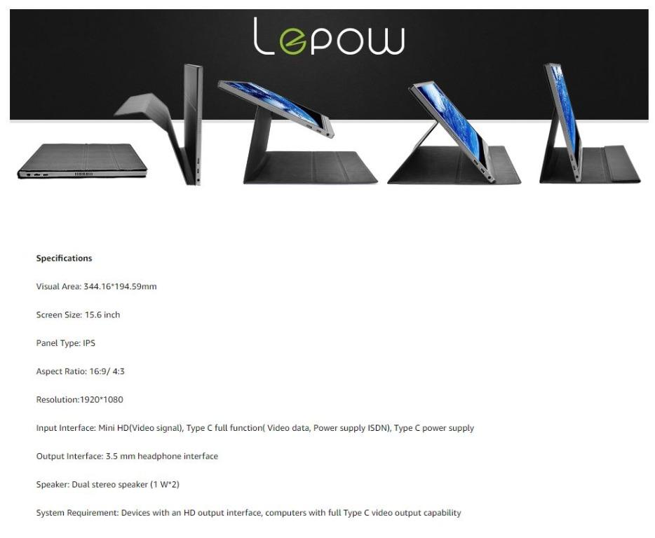 🔥2023 Latest Portable Monitor - Upgraded LEPOW GAMUT 15.6 Inch 1920 x 1080 Full HD🔥
