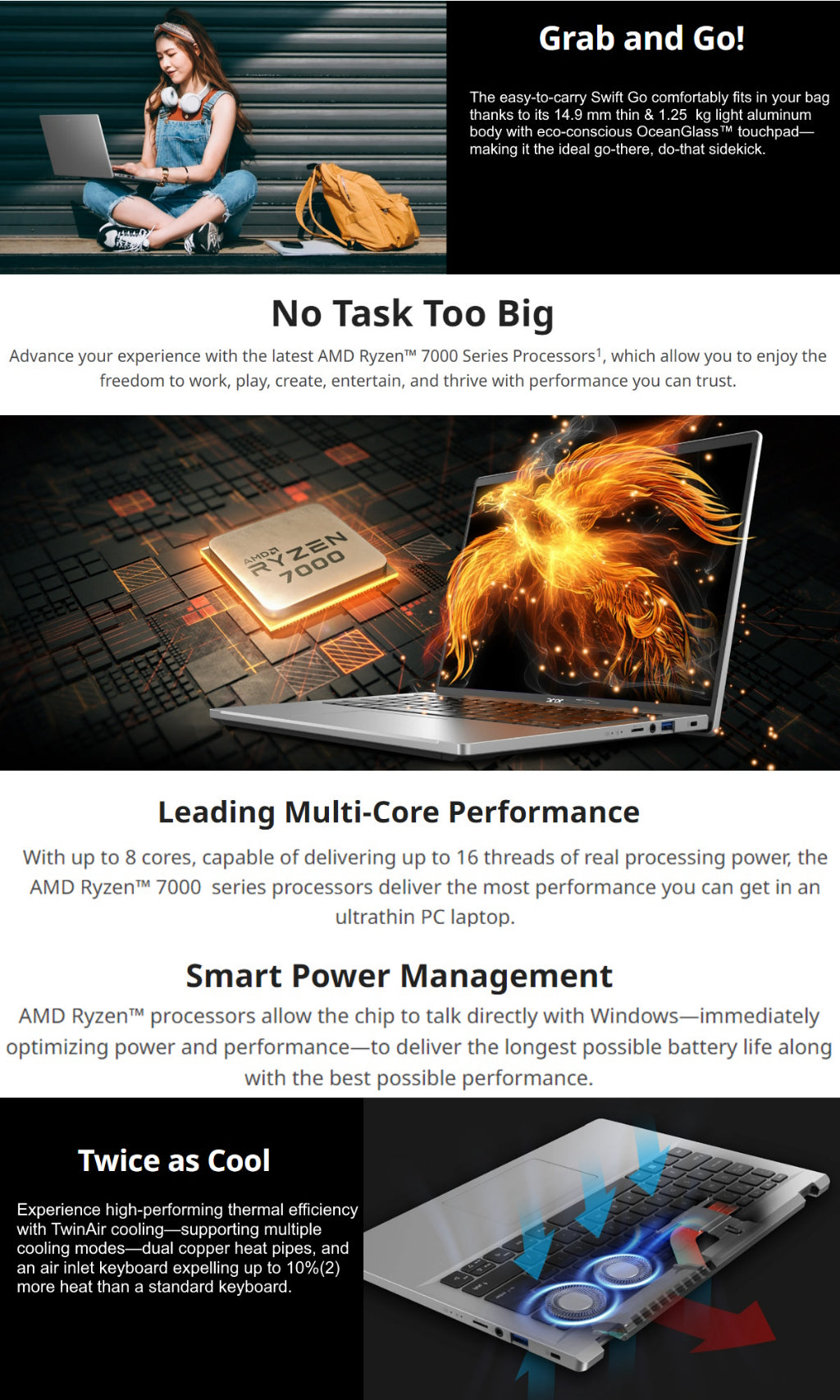 🔥Acer Swift Go 14 AMD |[AMD Ryzen 5 7530U] | SFG14-41-R5AL | 14-Inch FHD IPS 100%sRGB Thin & Light Laptop | 16GB RAM | Instalment or Full Payment🔥