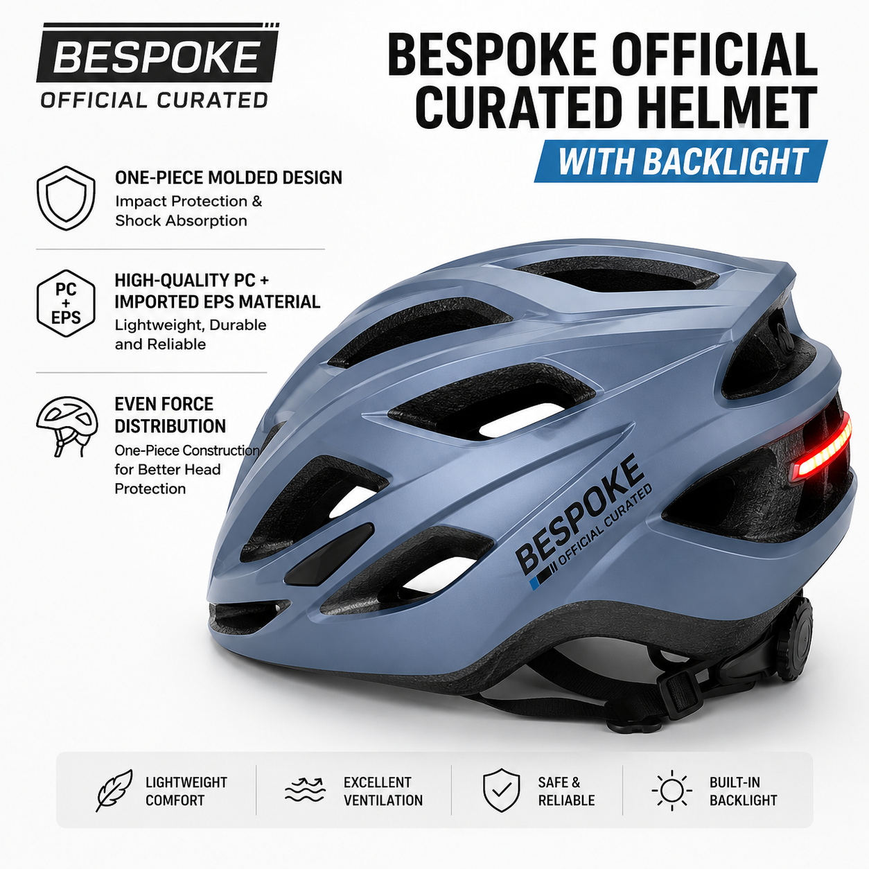 Bespoke Official Curated Cycling Helmet with Built-In Backlight | Lightweight PC + EPS Safety Helmet | Adjustable Ventilated Bicycle Helmet