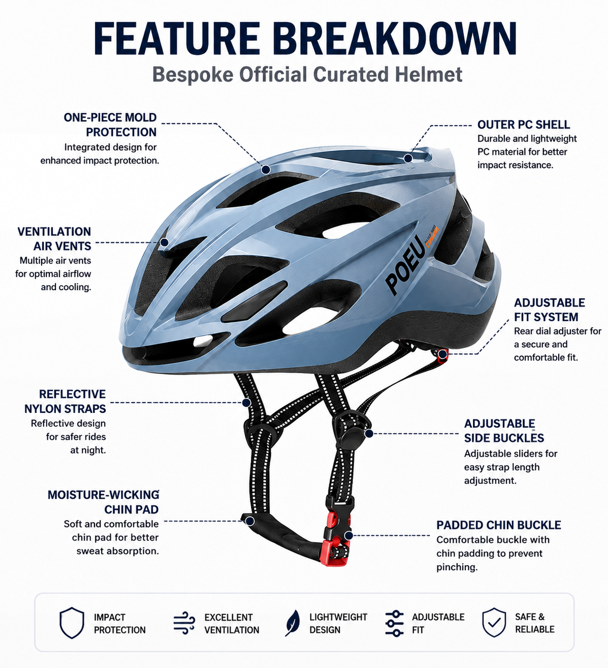 Bespoke Official Curated Cycling Helmet with Built-In Backlight | Lightweight PC + EPS Safety Helmet | Adjustable Ventilated Bicycle Helmet