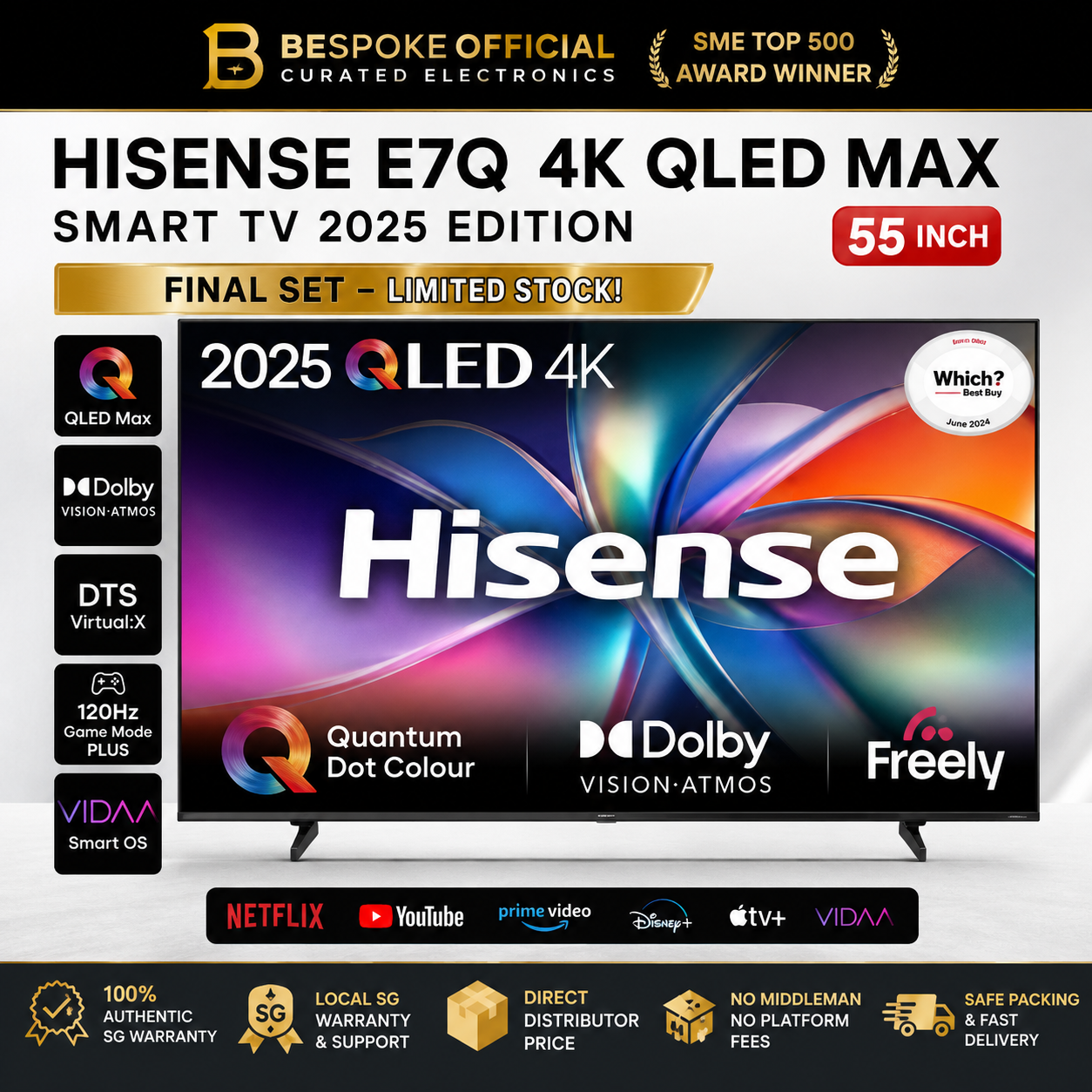 HISENSE E7Q 55” 4K QLED Max Smart TV 2025 Edition – Final Set