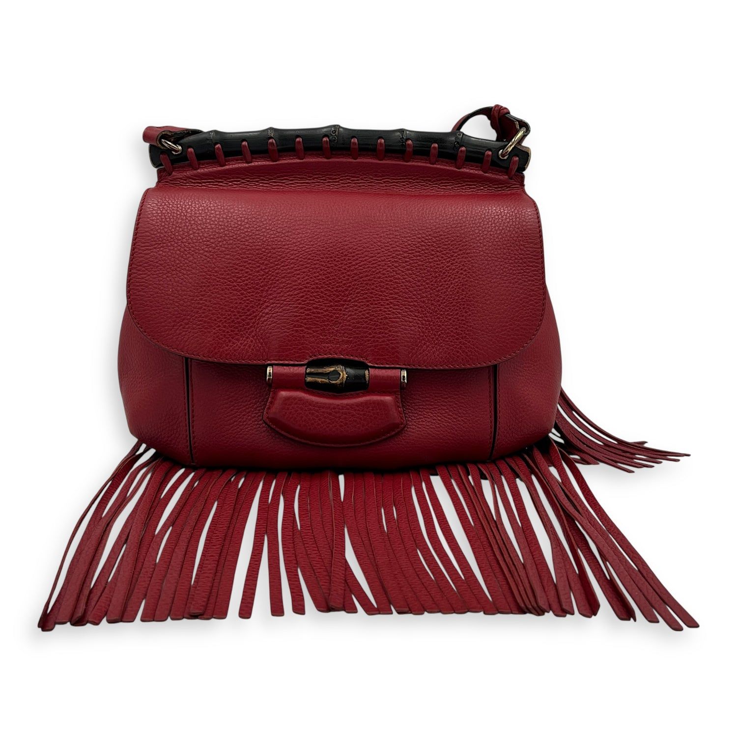 Gucci Bamboo Shoulder Bag Red in Calfskin with Gold Hardware