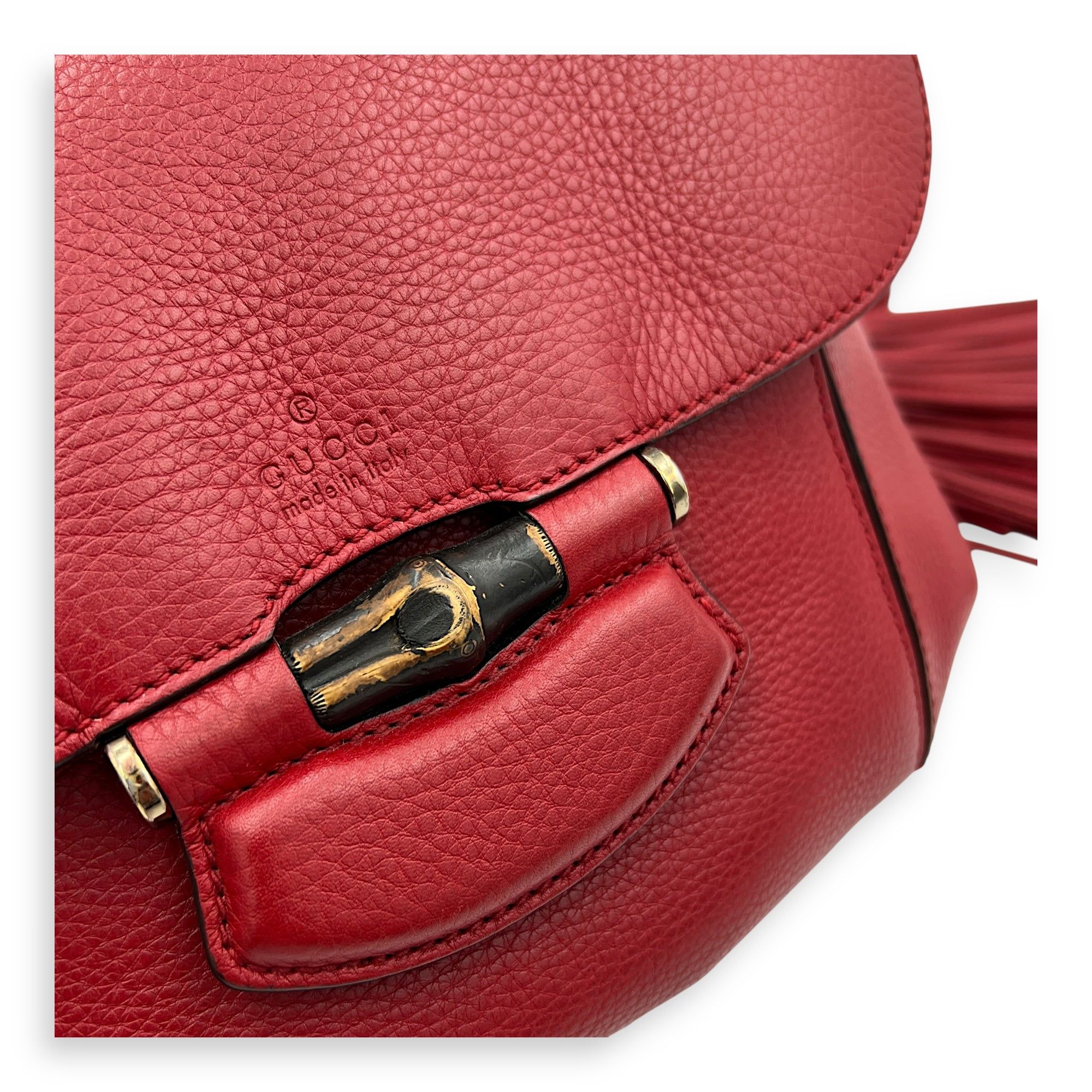 Gucci Bamboo Shoulder Bag Red in Calfskin with Gold Hardware