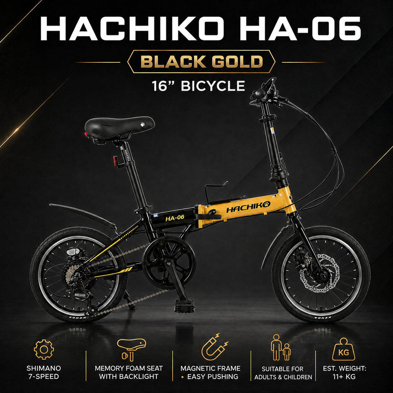 HACHIKO HA-06 16” Aluminium Foldable Bicycle | Shimano 7-Speed | Magnetic Folding Frame | Adults & Children