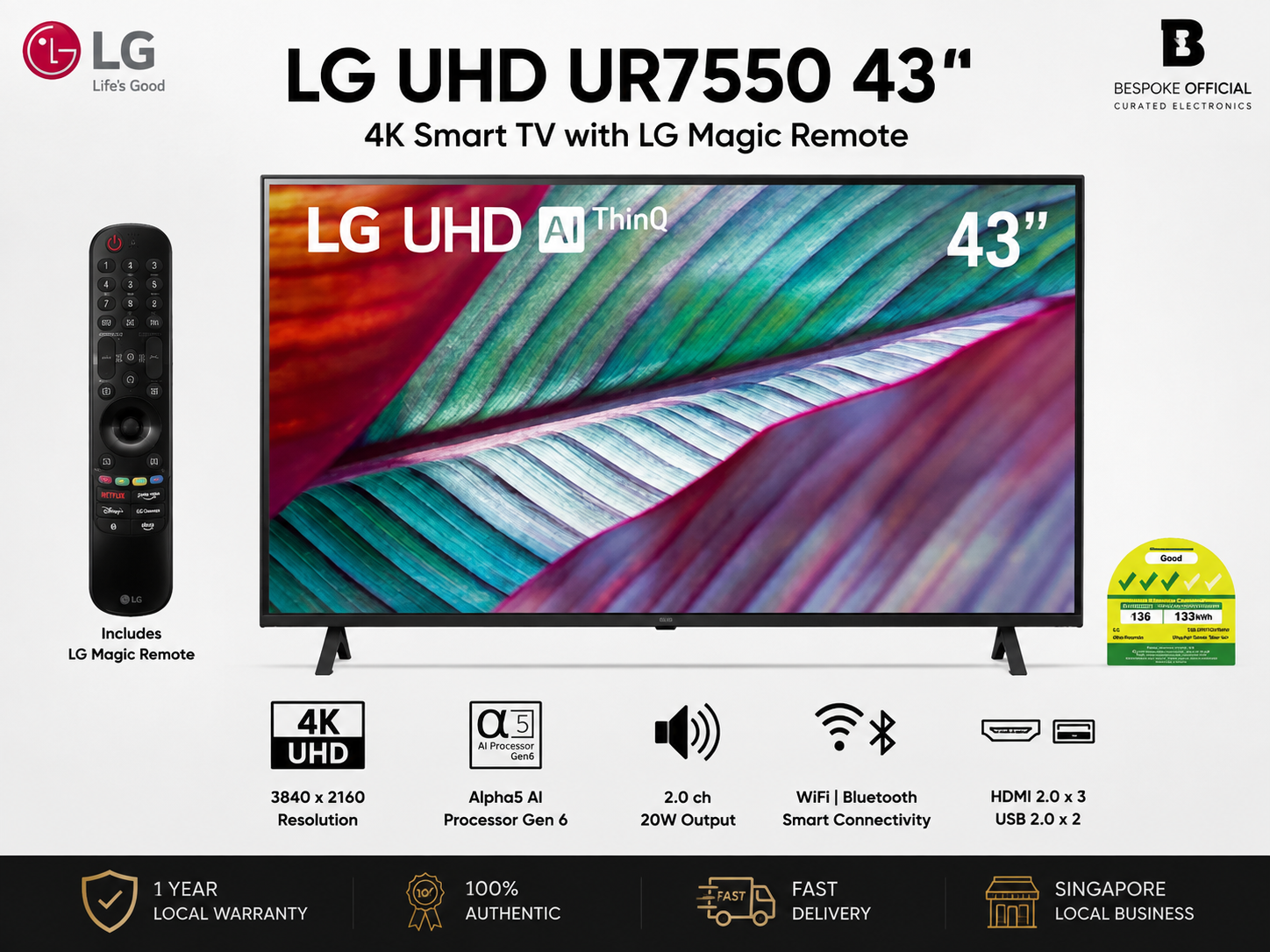 🔥Instalment/Full Payment | Fast Delivery |[NEW] LG UHD UR7550 43inch 4K Smart TV with LG Magic Remote🔥