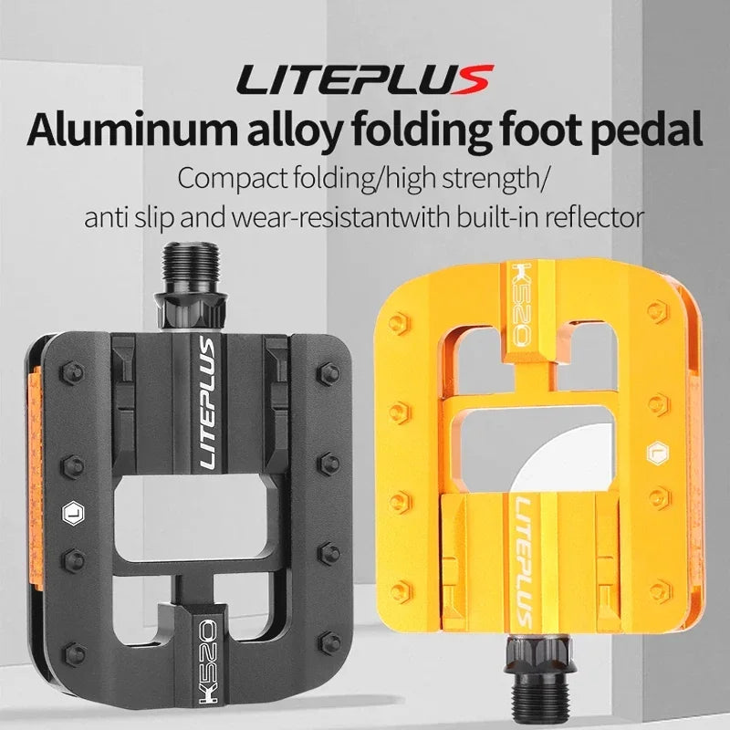 Liteplus Foldable Pedals – Universal 14mm Thread | Reflective Folding Pedals for BESPOKE BICYCLES