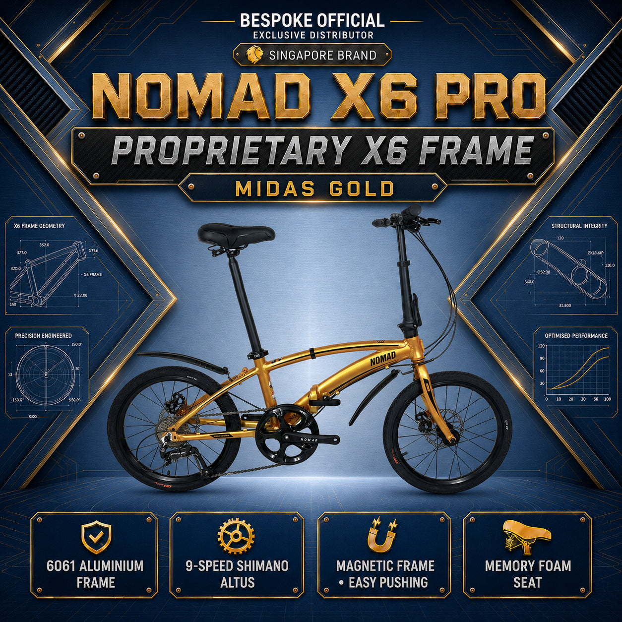 🔥 NOMAD X6 PRO Foldable Bicycle | 9-Speed Shimano Altus | 6061 Aluminium Frame | 20” 406mm Wheels | Singapore Brand 🔥