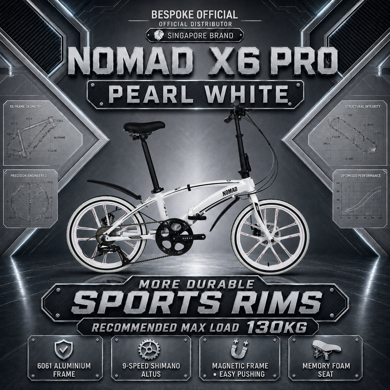 🔥 Nomad X6 PRO Sports Rims Edition | 9-Speed Shimano Altus | 6061 Aluminium Foldable Bicycle | 20-Inch 406mm Quick Release Wheels | Singapore Brand 🔥