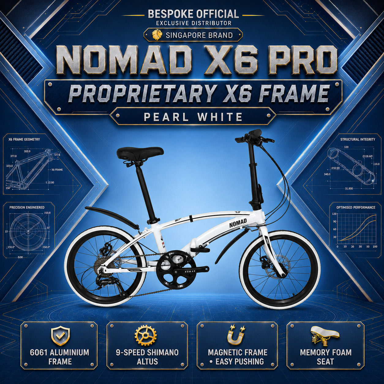🔥 NOMAD X6 PRO Foldable Bicycle | 9-Speed Shimano Altus | 6061 Aluminium Frame | 20” 406mm Wheels | Singapore Brand 🔥