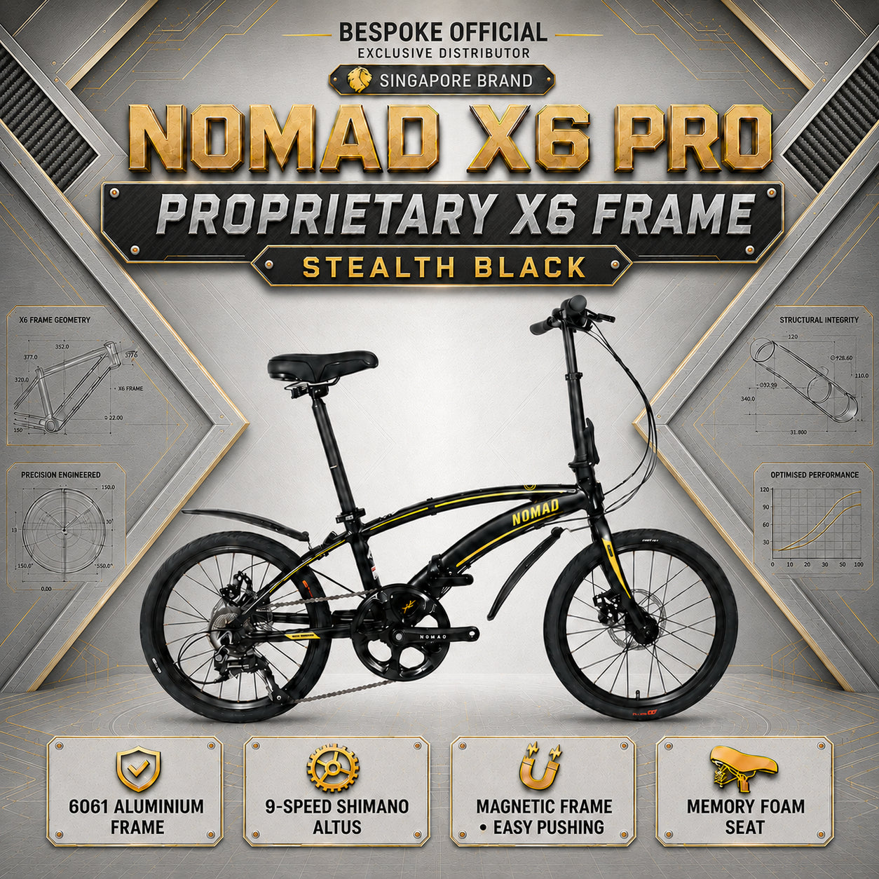 🔥 NOMAD X6 PRO Foldable Bicycle | 9-Speed Shimano Altus | 6061 Aluminium Frame | 20” 406mm Wheels | Singapore Brand 🔥