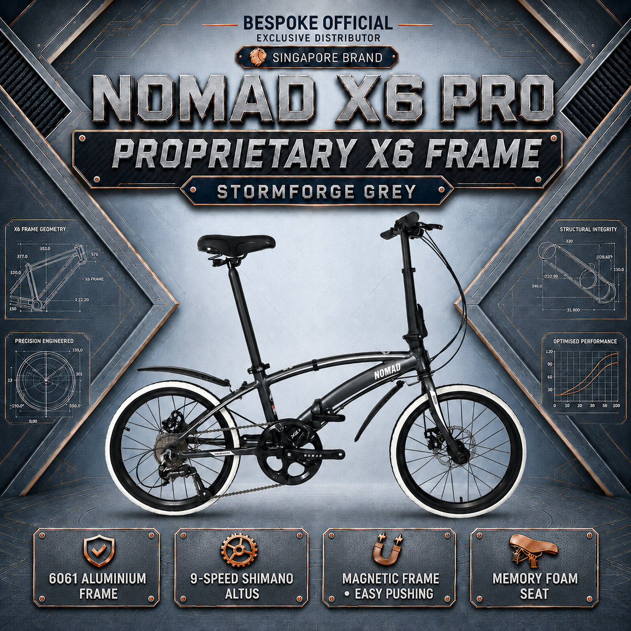🔥 NOMAD X6 PRO Foldable Bicycle | 9-Speed Shimano Altus | 6061 Aluminium Frame | 20” 406mm Wheels | Singapore Brand 🔥