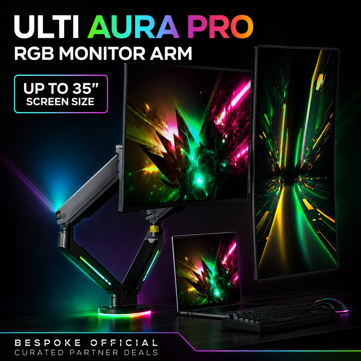 ULTI Aura Pro T64 RGB Dual Monitor Arm | Up to 35” Screens