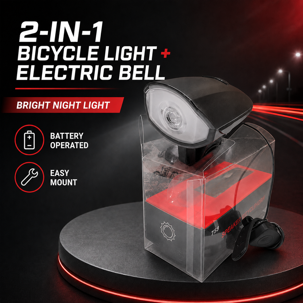 2-in-1 Bicycle Torch Light + Bell Speaker | Night Cycling Light | Battery Operated | Easy Mount