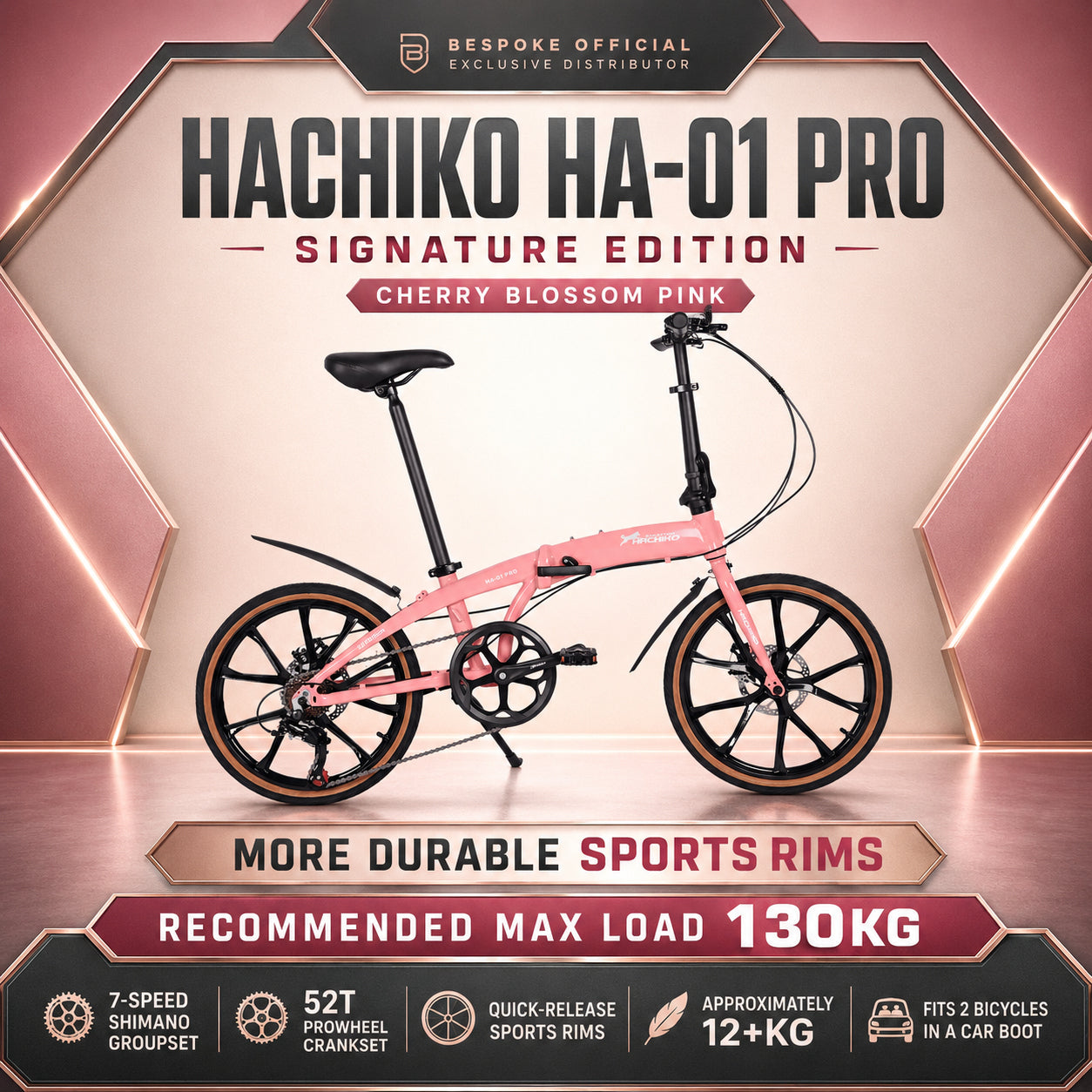 🔥2026 Signature Edition | Hachiko HA-01 PRO - 10 Bladed Sports Rims - Signature Edition | Aluminium Foldable Bicycle | (20 Inch) 406mm Quick Release Wheel