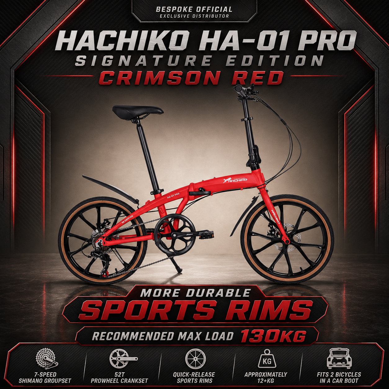 🔥2026 Signature Edition | Hachiko HA-01 PRO - 10 Bladed Sports Rims - Signature Edition | Aluminium Foldable Bicycle | (20 Inch) 406mm Quick Release Wheel