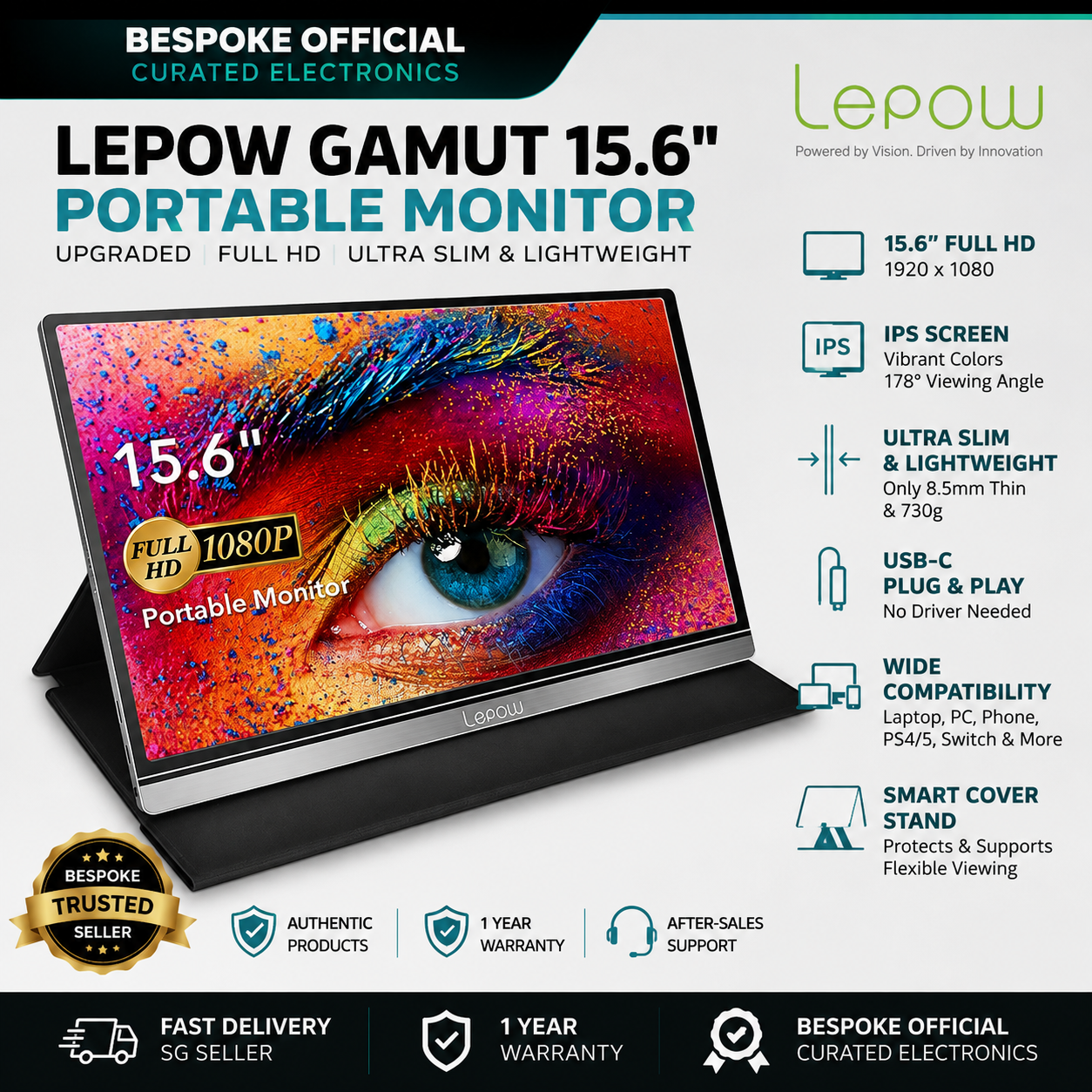 Portable Monitor - Upgraded LEPOW GAMUT 15.6 Inch 1920 x 1080 Full HD