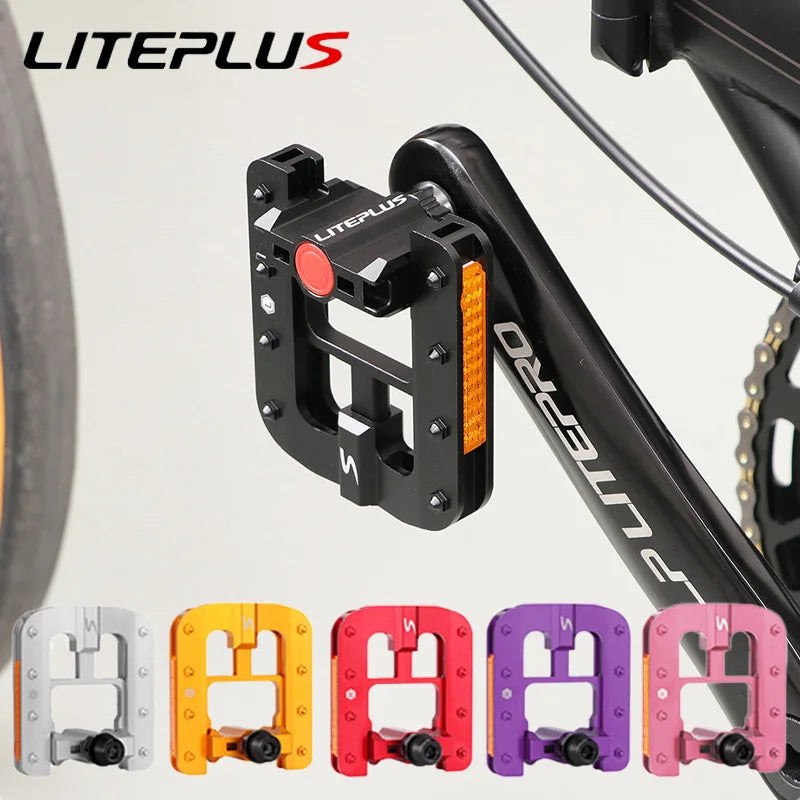 Liteplus Foldable Pedals – Universal 14mm Thread | Reflective Folding Pedals for BESPOKE BICYCLES