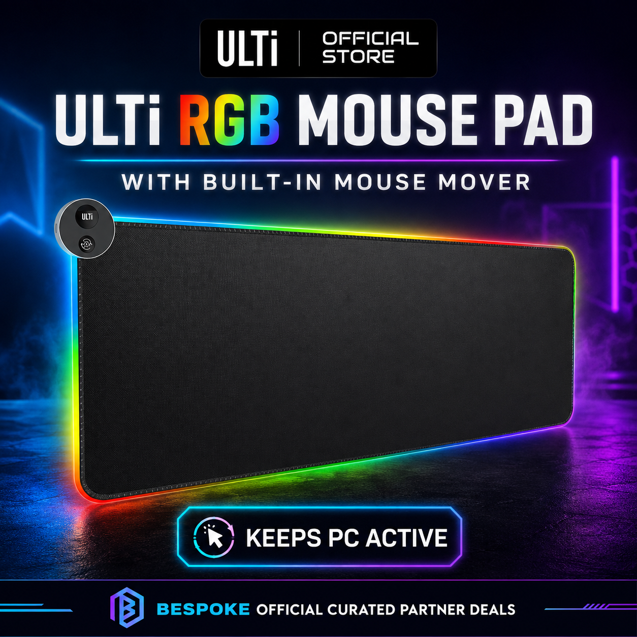 ULTi RGB Extended Mouse Pad with Built-In Mouse Mover/Jiggler | 14 Lighting Modes | 800 × 300mm